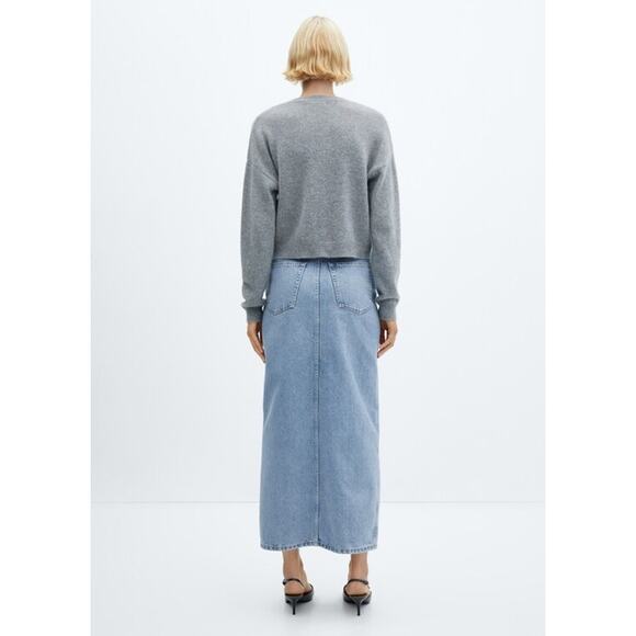 Mango Skirt Denim Back Slit Hem Women's Size XL Blue - Picture 2 of 7